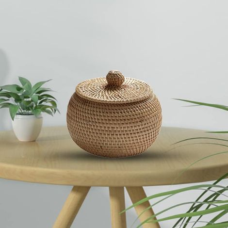 Weidenkorb mit rundem Deckel, 15 cm, Naturrattan, für Wohnzimmer, Schlafzimmer, Büro (1/5)