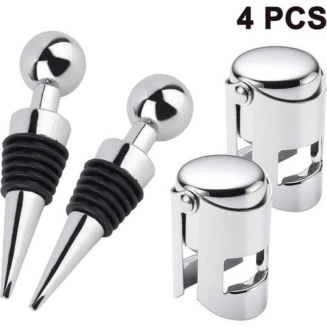 bouchons en acier inoxydable pour bouteilles de vin et 2 bouchons pour bouteilles de champagne (vin rouge, champagne et bière).