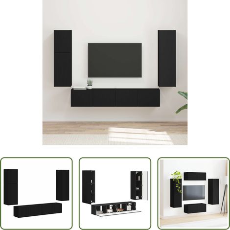 Wandregal - TV-Schrankset Wandmontiert 4 pcs Schwarz Holzwerkstoff (1/5)