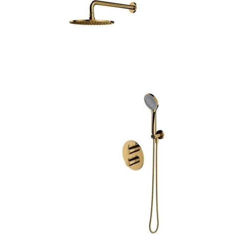 OMNIRES Y - Conjunto de ducha con termostato empotrado, con cuerpo, diámetro 25 cm, 5 chorros, dorado SYSYT05GL