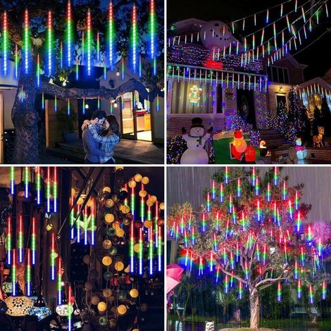 LED Solaires Guirlande Lumineuse Exterieure Noel,10 Tubes 50CM Météore Pluie Guirlandes Lumineuse,Noël Arbre Fête Decor,Couleur (1/5)