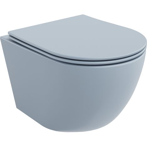 Mexen Lena cuvette WC sans bride avec siège slim et système de descente douce, en duroplast, bleu/gris mat - 30224