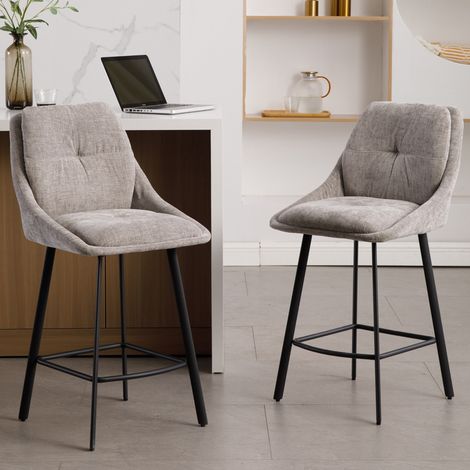 Wahson Lot de 2 tabourets de bar avec coussins en chenille – Pieds en métal robustes – Hauteur 100cm – Pour cuisine et îlot central, gris