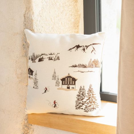 Coussin jacquard avec motif chalets Beige 45x45 cm