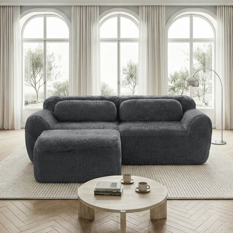 Canapé d'angle droit 204x179x73cm Gris, combinaison libre, canapé en peluche 2 places,haute résilience 32D, coussins inclus,sans assemblage (1/5)