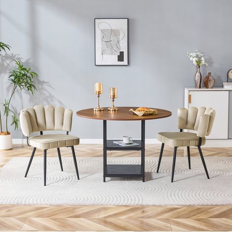 Set de comedor con mesa redonda de 107 cm y 2 sillas efecto nogal con doble balda (1/5)
