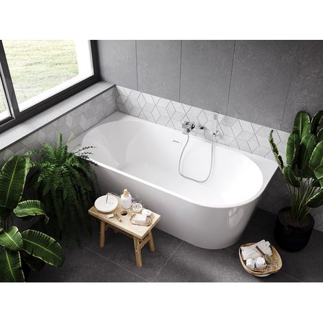 Baignoire d’angle gauche blanc avec bonde noir 150x75 ZOYA (1/4)