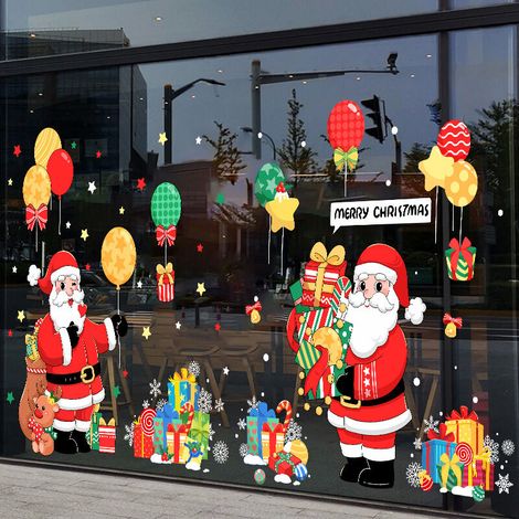 Noël Fenetre Stickers deco Pere Noel Autocollants decoration Interieur Maison Murale Flocon de Neige Renne Double Face Amovibles Statique 3 Feuilles-AMJ056+AMJ057+AMJ058AB (1/4)
