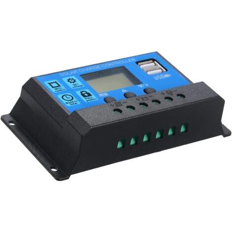 Contrôleur de Charge Solaire, Régulateur Panneau Solaire 12V/24V, Double Port USB, Protection Électrique, Réglage De Charge Et Décharge, avec 5V Light Timer Control 20A (1/5)