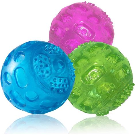 Lot de 3 balles pour chien indestructibles, tailles variées, 7,6 cm, (bleu + vert + rose) (1/5)