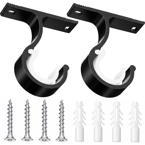 2 Supports de Tringle à Rideau Noir Alliage Aluminium pour Barre ø25-28mm (1/5)