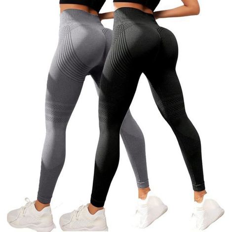 Lot de 2 Legging Anti Cellulite Femme Compression 3D Minceur Leggings Push Up Femme Taille Haute Push-Up,Noir gris (1/5)
