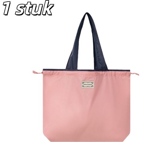 Sac à provisions pliable et réutilisable grande capacité avec poignées et cordon imperméable pour courses rose (1/5)