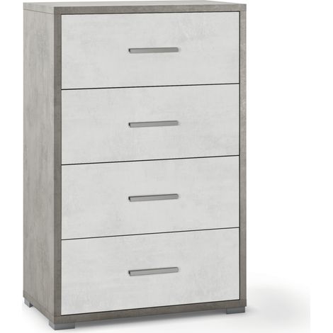 cassettiera 4 cassetti bianco e cemento, 71x110x41 cm