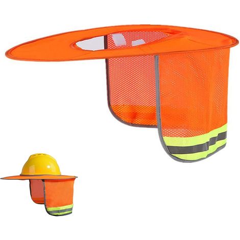 Pare-Soleil pour Casque de sécurité,Pare Soleil Casque Chantier à col en Maille avec visière,protège Nuque Travail Haute visibilité et Réfléchissant,Couverture de Chapeau de Bande réfléchissante (1/5)