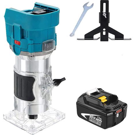Trimmfräsen, bürstenloses 850-W-Akku-Fräswerkzeug, elektrischer 1/4-Zoll-Handholzschneider mit 6 Geschwindigkeiten + 5,5-A-Akku (ohne Ladegerät), kompatibel mit Makita-Akku, für Holzbearbeitung
