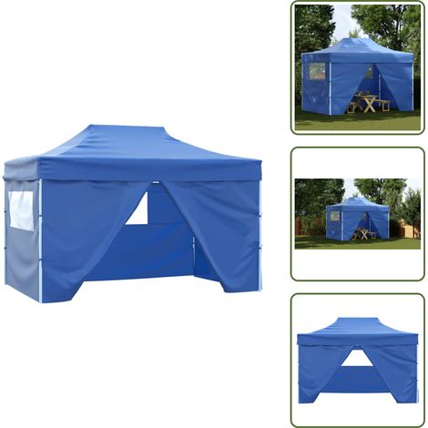 Tente de réception pliable avec 4 parois 3x4 m Acier Bleu - Tents De Réception - Auvent Extérieur - Abri Jardin - Chapiteau Pliable - Toile De Jardin (1/5)