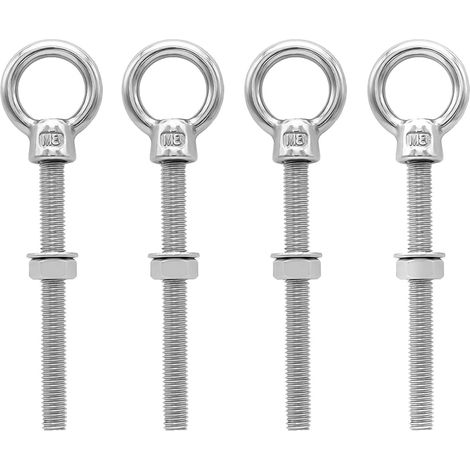 Anneau De Levage M8 - Lot De 4 - Acier Inoxydable 316 - Boulon à œil Long 100mm - Pour Suspension Et Fixation Industrielle (1/5)