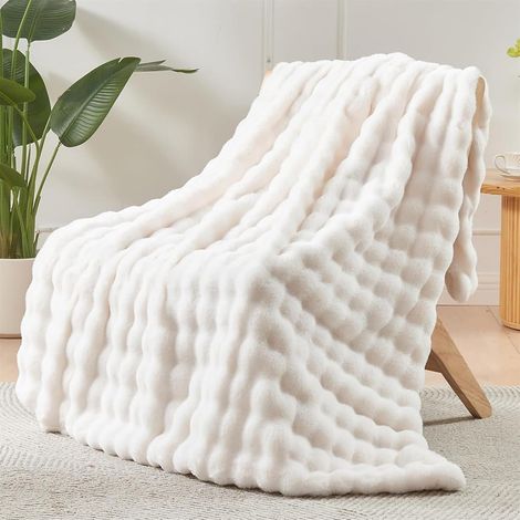 Couverture, Plaid Fausse Fourrure Doux et Pelucheux 100x160 cm, Couverture de Canapé Plaid Chaud et Moelleuse pour Canapé et lit Chambre à Coucher Bureau Blanc (1/5)