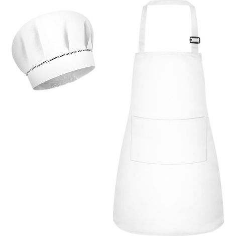 Tablier et Chapeau de Chef pour Enfants, Tablier de Cuisine Règlable avec 2 Poches et Toque de Chef pour Fille Garçon, Tablier Imperméable pour Cuisiner Peinture Artisanat(60x45cm) (1/5)