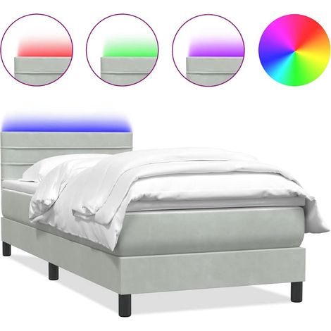 Maison Exclusive - Sommier à lattes de lit et matelas et LED gris clair 90x210 cm velours (1/5)