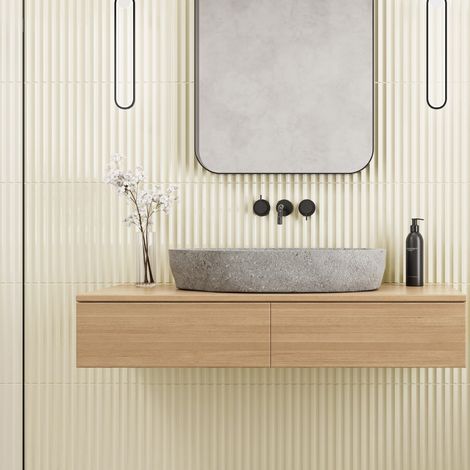 Glänzende Relief-Wandfliesen für den Innenbereich Beige Acanto 10x40 cm – V-Ribbed Bone (1/3)