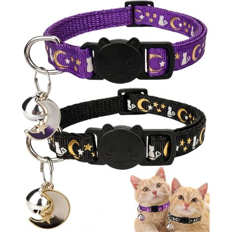 Collier Chat Anti-Étranglement 2 Pièces (Noir + Violet) Luminophores Fermeture de Sécurité Visibilité Totale pour Sorties Nocturnes Sereines (1/5)