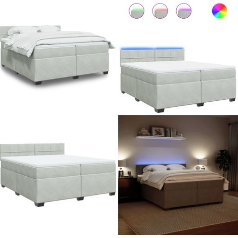 Sommier à lattes de lit et matelas Gris clair 200x200cm Velours - Lit Plateforme - Lit Design - Lit Moderne - Lit Velours - Matelas À Ressorts Ensachés - Home & Living (1/5)