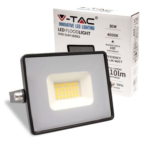 V-TAC PROJECTEUR LED EXTÉRIEUR 30W PUCE SAMSUNG [DERNIÈRE GÉNÉRATION] - IP65 - 4000 LUMEN - LUMIÈRE 6400K BLANC - LAMPE SPOT LED