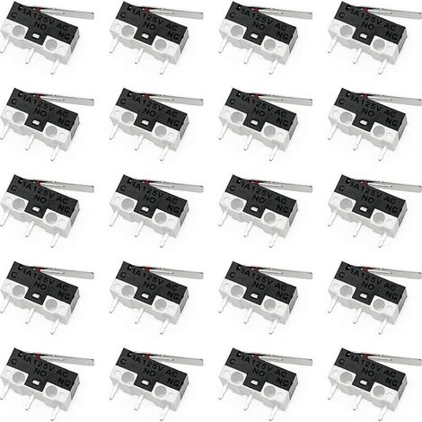 20x Microcommutateur avec levier, 3 broches 125V 1A AC Micro Limit Switch NO NC, Commutateur à levier à charnière momentané, Commutateur d'action snap momentané, Noir