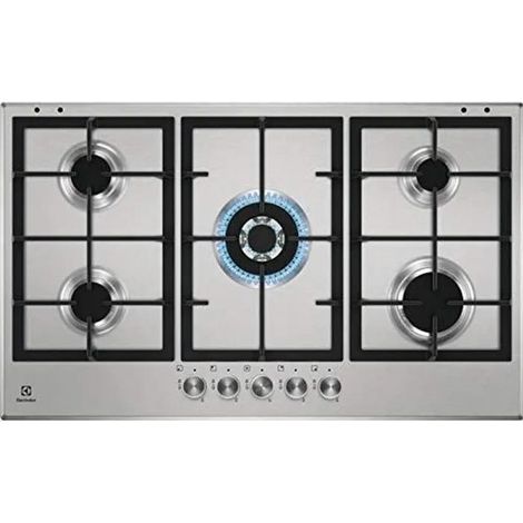 Electrolux – Piano de cuisson inox 90 cm 5 brûleurs – Brûleur Wok puissant – Technologie SpeedBurner pour cuisson rapide – Sécurité gaz intégrée