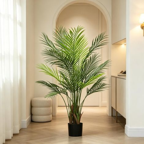 Künstliche Areca-Palme 120 cm in Grün mit 22 Blättern und Dekotopf (1/5)