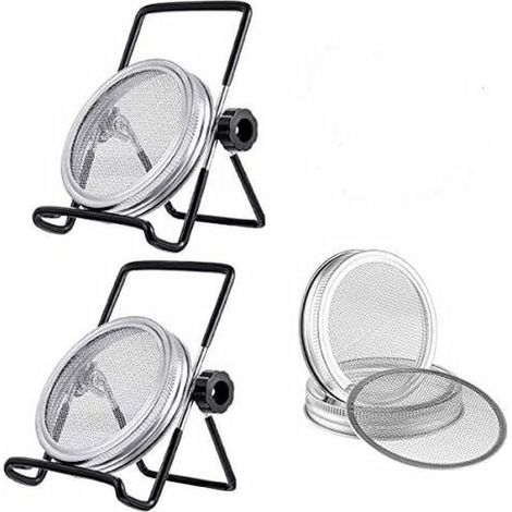 6-teiliges Keimdeckel-Set mit 4 Keimsiebdeckeln aus Edelstahl und 2 Keimschalen für Samen in einer Keimschale (Schwarz)