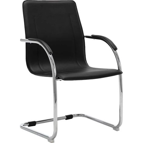 vidaXL Silla de oficina voladiza de cuero sintético negra (1/4)