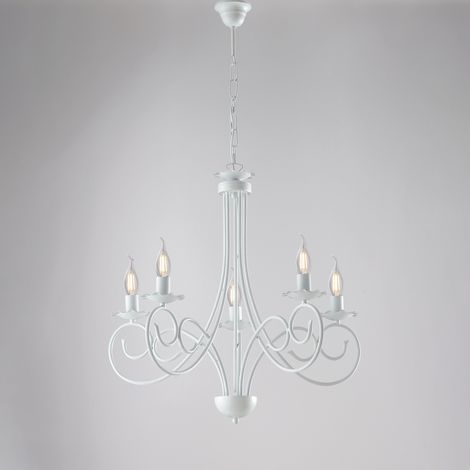 Alma Lustre En Fer Laqué Blanc Déco Effet Shabby Chic 5 Lumières 120 D.57 Bl130-5-Bco