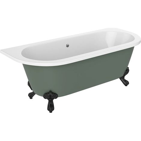 Baignoire semi îlot retro avec pieds d'aigle noirs - 170 x 74 x 62 cm - Acrylique - Vert mat - 190 L - SPARUS (1/4)