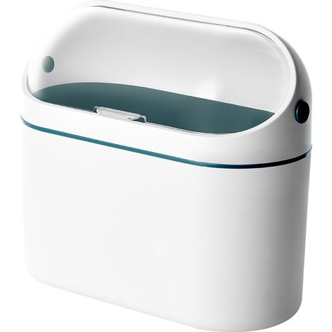 White Desktop Trash Can Kitchen Coffee Table Table Waste Paper Basket with Lid Storage Bucket Small (1/5)