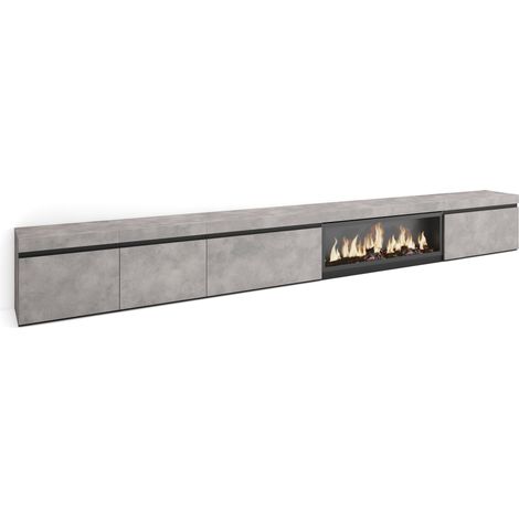 Skraut Home - Mueble TV, Televisión, Muebles de salón, almacenaje, 368x45x35, Chimenea eléctrica XXL, Estilo Moderno, Gris Cemento (1/5)