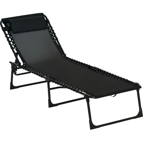 Lettino Prendisole in Acciaio e Tessuto Traspirante con Schienale Reclinabile, 189x58x30 cm, Nero