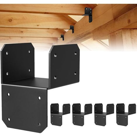 4 Connecteurs Poteau Bois 90° 4x4 Noir Support poutre acier revêtu poudre, angle fixe robuste, pour pergola/gazebo/carport/terrasse (1/5)