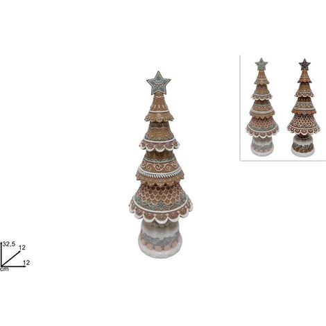 Decorazione Natalizia Albero di Natale in Ceramica Decoro Biscotto 32 cm 2 Colori