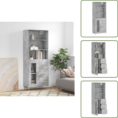 Buffet haut Gris béton 69,5x34x180 cm Bois d'ingénierie - Buffet Design Moderne - Meuble Rangement Gris - Armoire Cuisine - Buffet Bas Prix - Meuble Salon (1/5)