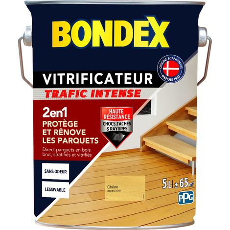 Bondex – Vitrificateur parquet trafic intense satin 5L – Haute résistance chocs et rayures – Application directe sur bois brut et stratifié