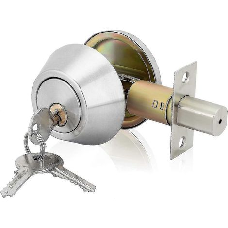 Serrure de porte à pêne dormant simple cylindrique en nickel satiné, serrure de sécurité de nuit avec clés D101