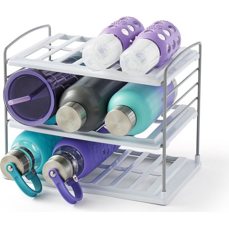 Organiseur de bouteille d'eau réglable pour placard de cuisine et garde-manger, porte-gobelets et bouteille de vin, 3 étagères, blanc (1/5)