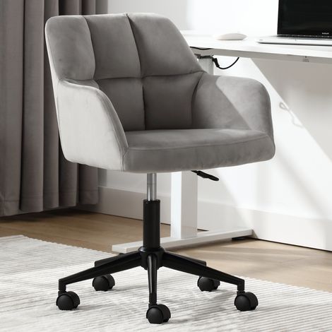 Wahson Sedia da Ufficio in Velluto Sedie da con Ruote, Imbottita Regolabile in Altezza con Poltroncina con Braccioli per Ufficio/Studio/Computer, Grigio