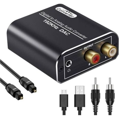 Convertisseur Audio Numérique Analogique - Coaxial Et Optique Toslink - Sortie RCA Et Jack 3,5 Mm - 192 Khz - Alimentation Usb 5 V - 1 Pièce (1/5)