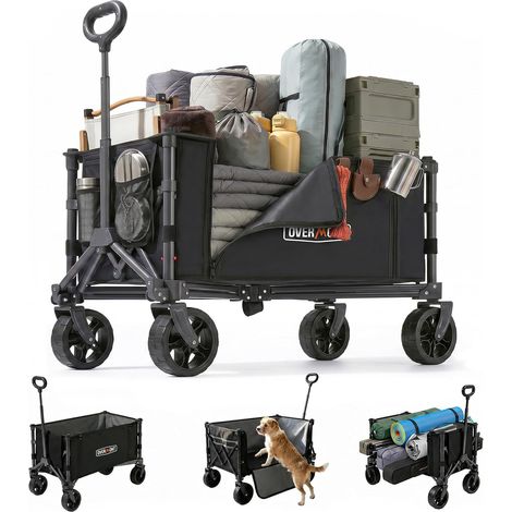 Chariot Pliable 3 en 1, 120 L Grande Capacité, Charge 100 kg, Chariot à Main avec Roues Tout-Terrain, Chariot de Transport Léger et Compact, pour Camping, Plage, Jardin, Courses et Sport (1/5)