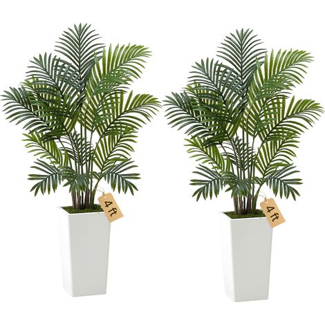 Palmier Artificiel Areca, 1,2 m, Plante Artificielle Tropicale en Pot Blanc, Lot de 2, Faux Arbre Tropical Palmier Areca, Fausse Plante pour Décoration Intérieur, Bureau, Intérieur, Extérieur (1/5)