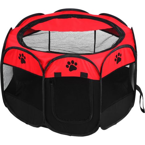 Tragbarer, faltbarer Käfig für Katzen und Hunde, Spiel- und Bewegungszelt mit Netzabdeckung, für drinnen und draußen geeignet, rot